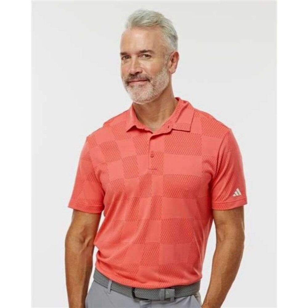 adidas Men’s Textured Golf Polo Shirt, Short Sleeve Polyester, S Red